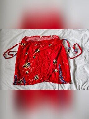 Vintage Red Fish Print Women Swim Sarong